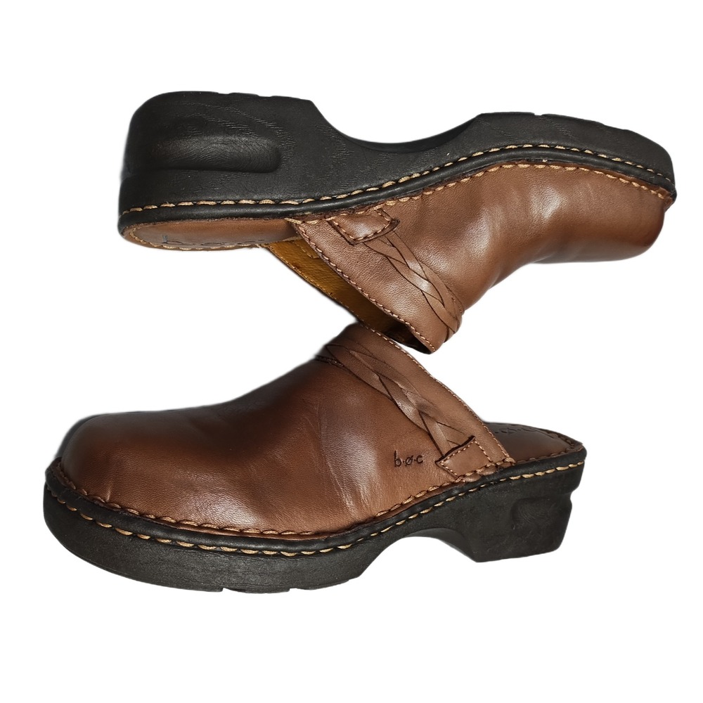B.O.C. Mules Womens Size 9 Brown Leather Comfort Closed Toe Slip On BC6077 EUC